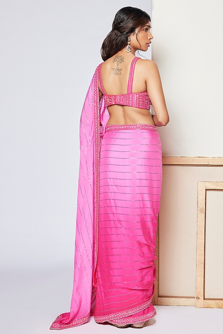 Pink Embroidered Wedding Saree Set by Chamee and Palak at Pernia's Pop Up Shop
