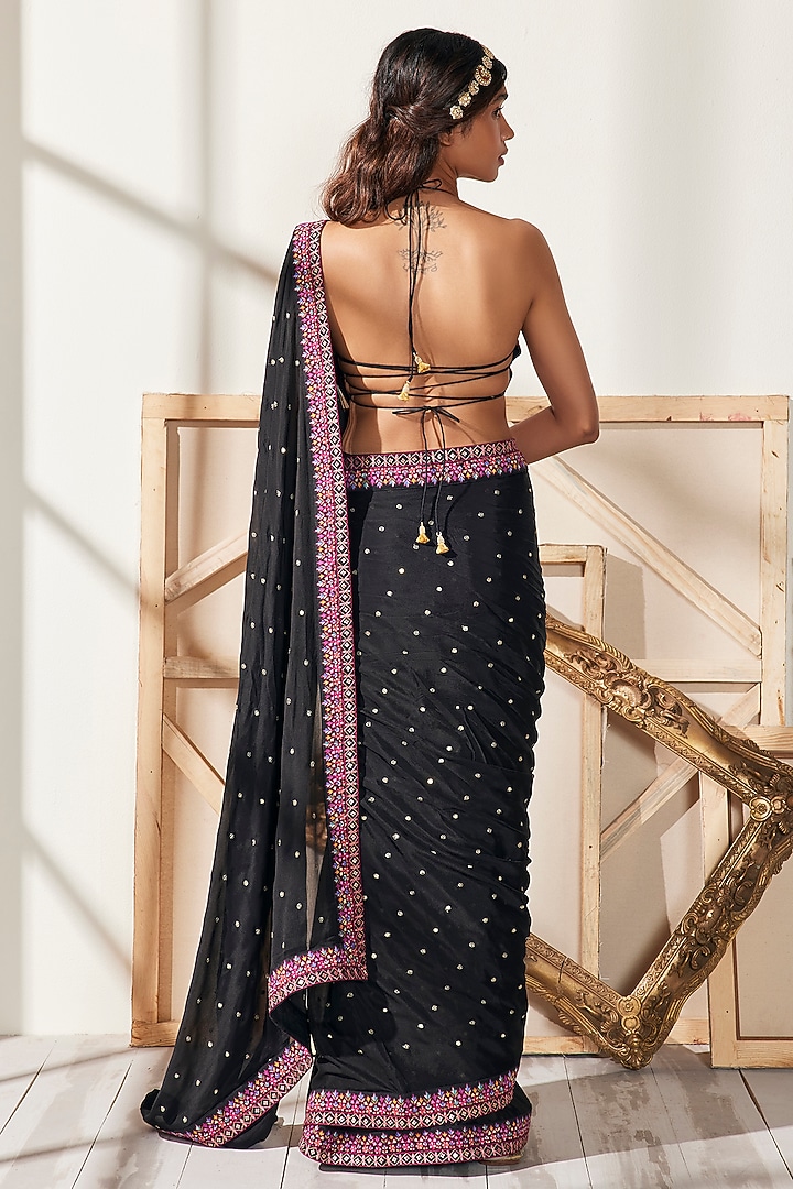 Black Embroidered Wedding Saree Set by Chamee and Palak at Pernia's Pop Up Shop