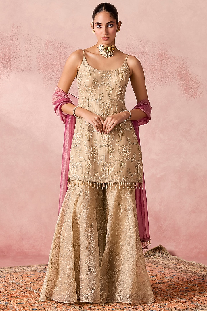 Gold Tissue Wedding Sharara Set by Chamee and Palak at Pernia's Pop Up Shop