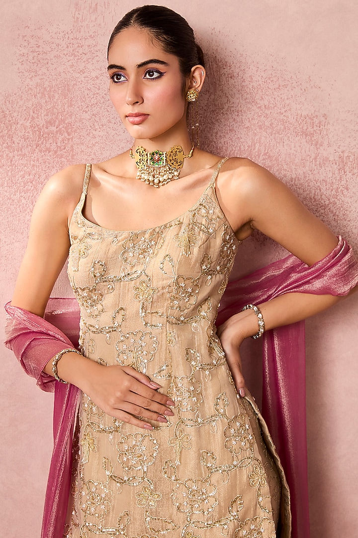 Gold Tissue Wedding Sharara Set by Chamee and Palak at Pernia's Pop Up Shop