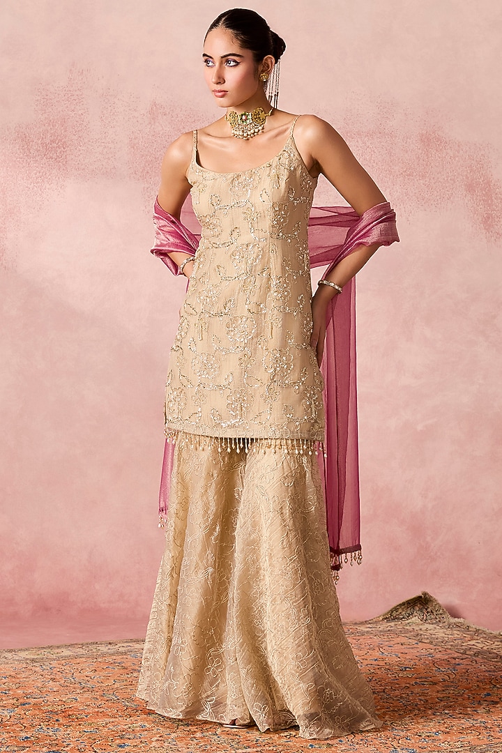 Gold Tissue Wedding Sharara Set by Chamee and Palak at Pernia's Pop Up Shop