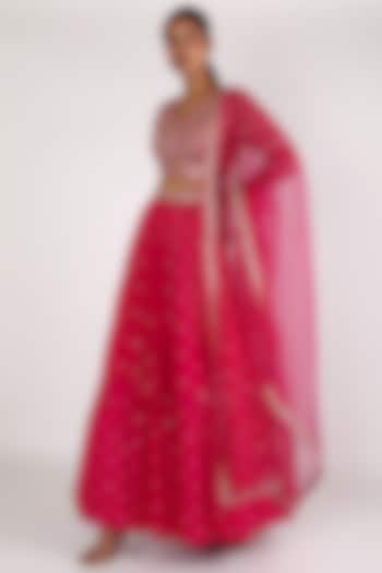Pink Georgette Embroidered Lehenga Set by Chamee and Palak