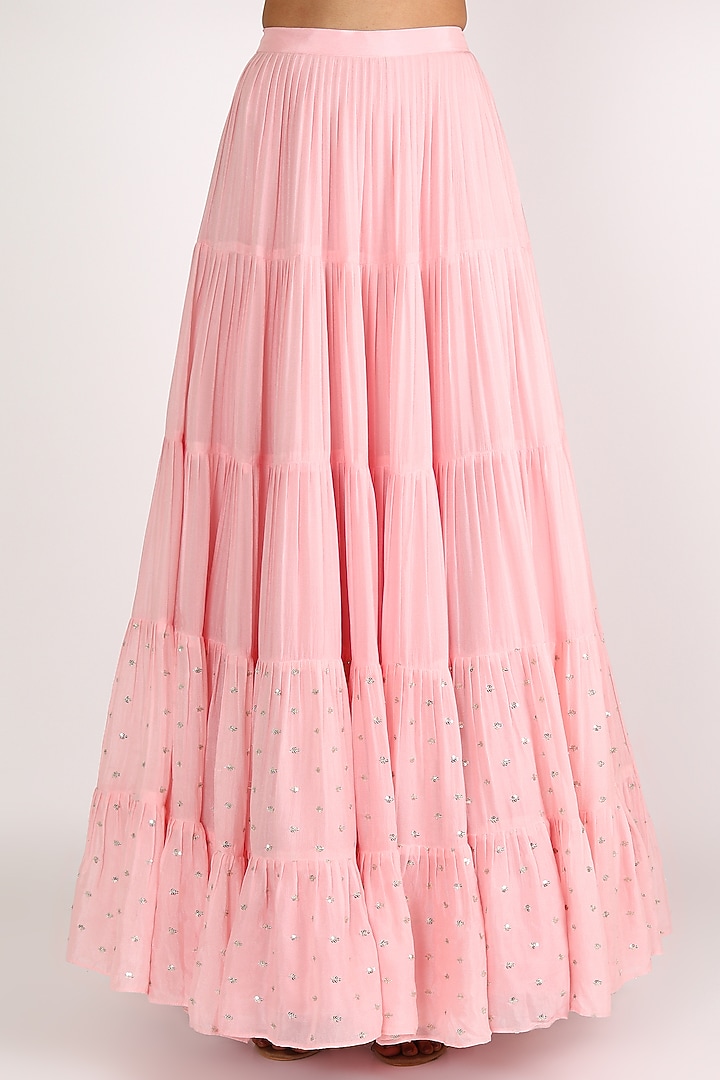 Blush Pink Georgette Embroidered Wedding Lehenga Set by Chamee and Palak at Pernia's Pop Up Shop