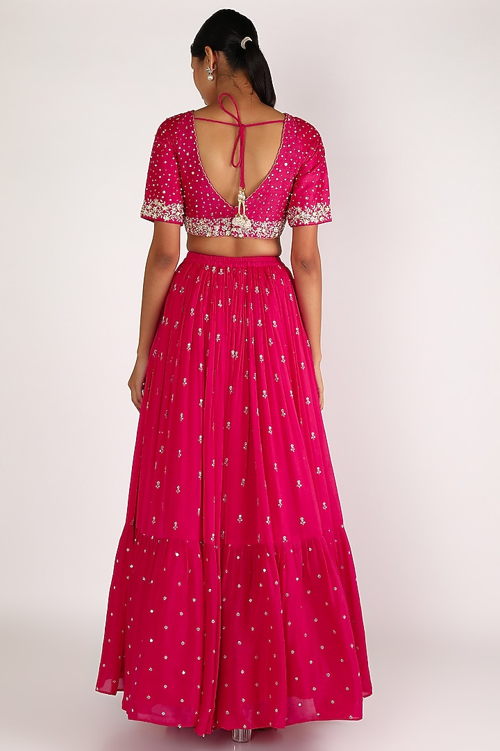 Pink Georgette Embroidered Wedding Lehenga Set by Chamee and Palak at Pernia's Pop Up Shop
