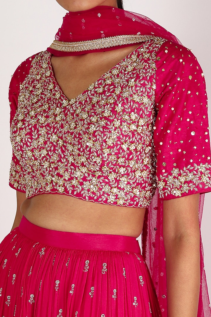 Pink Georgette Embroidered Wedding Lehenga Set by Chamee and Palak at Pernia's Pop Up Shop