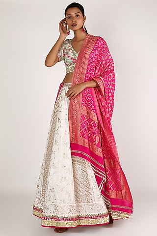 Ivory Lucknowi Lehenga Set by Chamee and Palak
