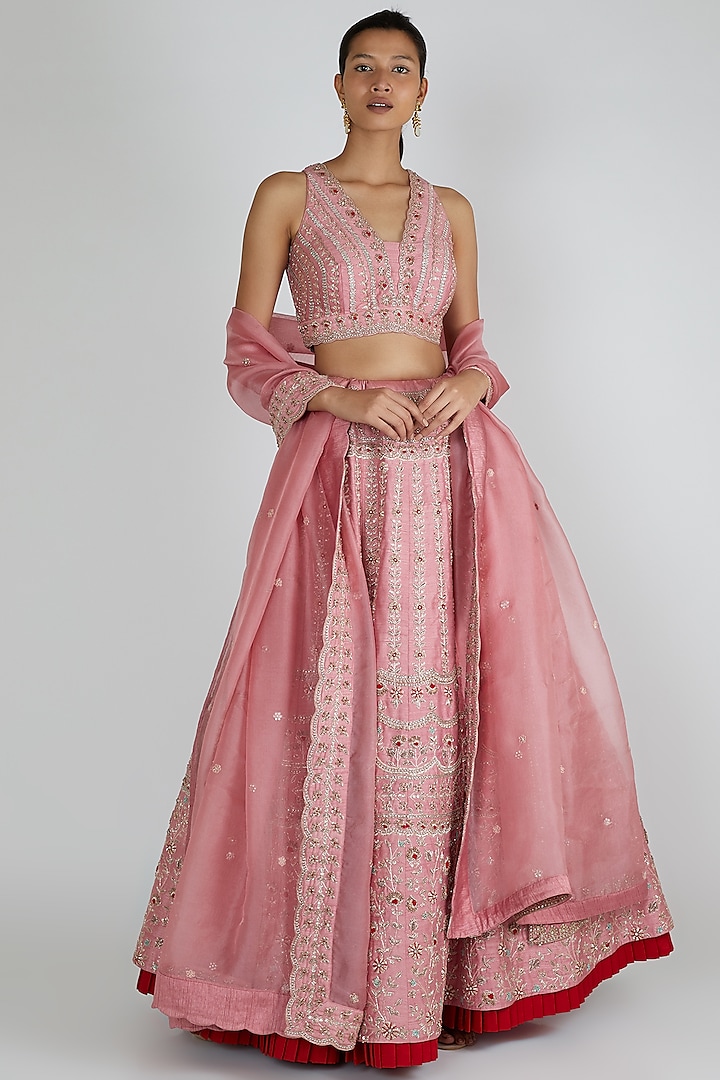 Pink Embroidered Lehenga Set by Chamee and Palak