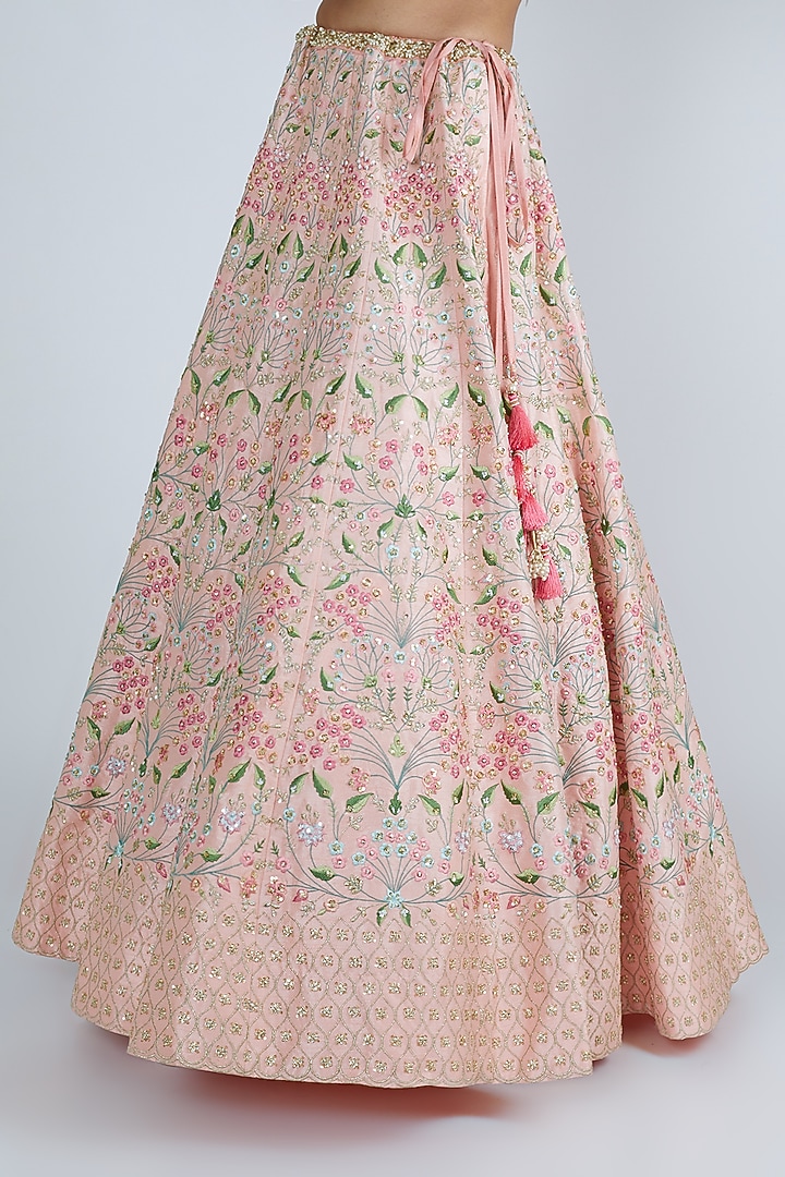 Peach Floral Embroidered Wedding Lehenga Set by Chamee and Palak at Pernia's Pop Up Shop