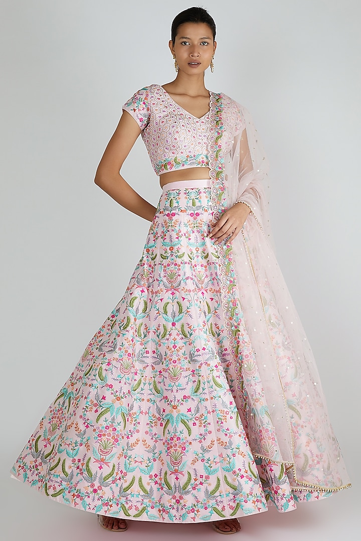 Blush Pink Hand Embroidered Lehenga Set by Chamee and Palak