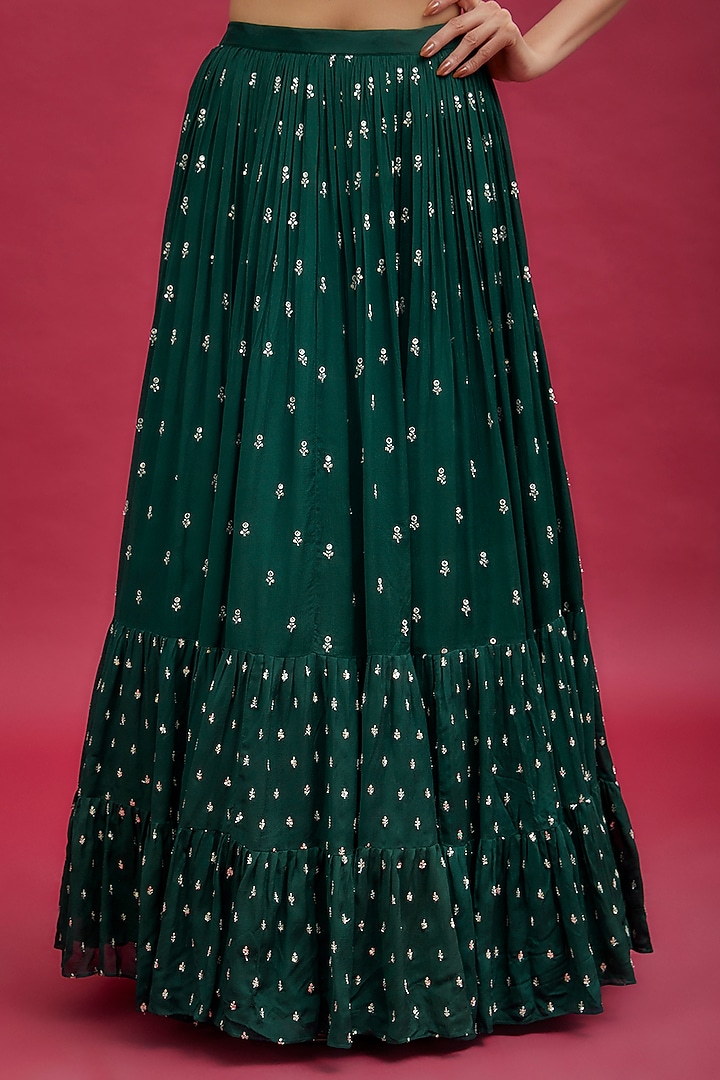 Green Georgette Flared Wedding Lehenga Set by Chamee and Palak at Pernia's Pop Up Shop