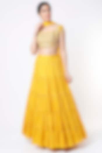 Citrus Yellow Embroidered Lehenga Set by Chamee and Palak