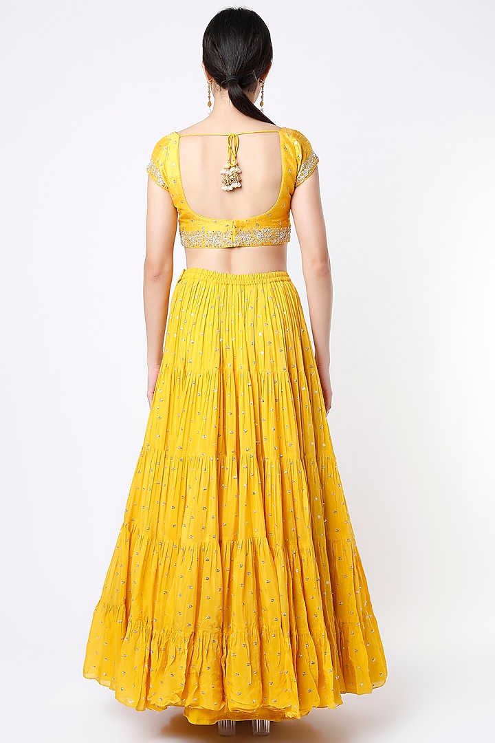 Citrus Yellow Embroidered Wedding Lehenga Set by Chamee and Palak at Pernia's Pop Up Shop