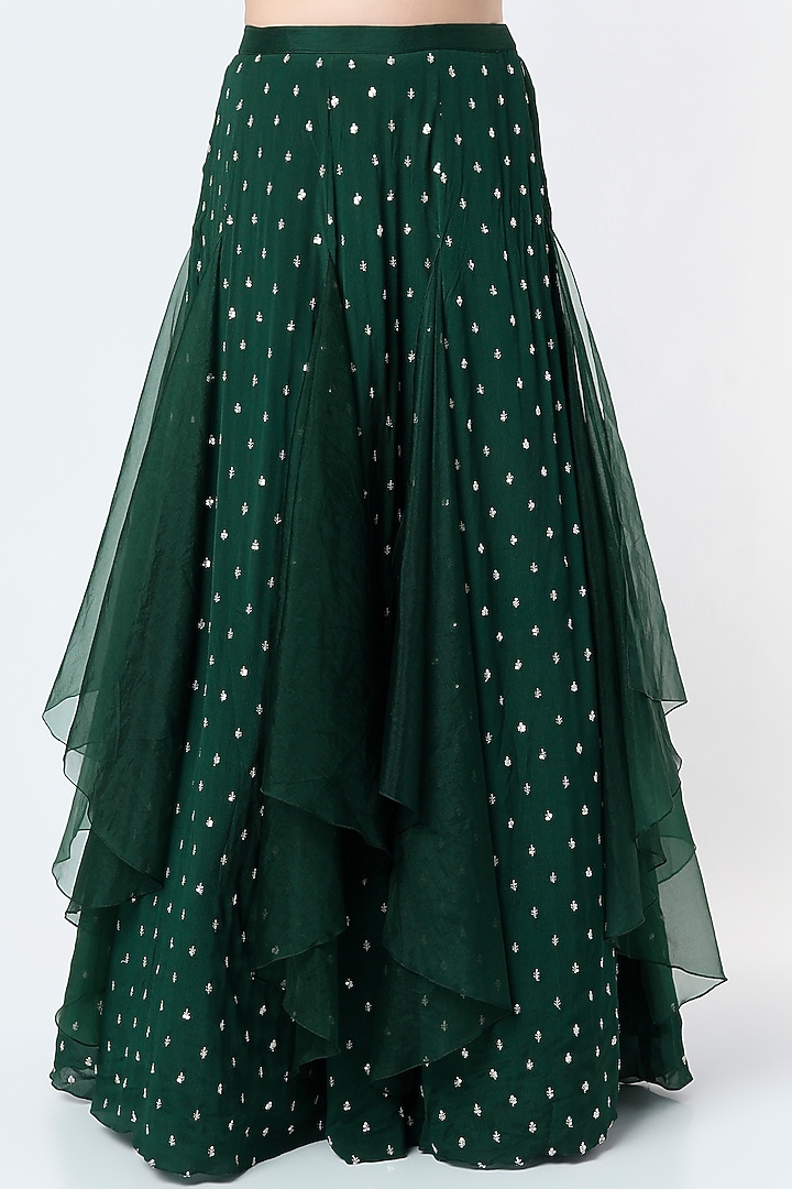 Bottle Green Georgette Embroidered Wedding Lehenga Set by Chamee and Palak at Pernia's Pop Up Shop
