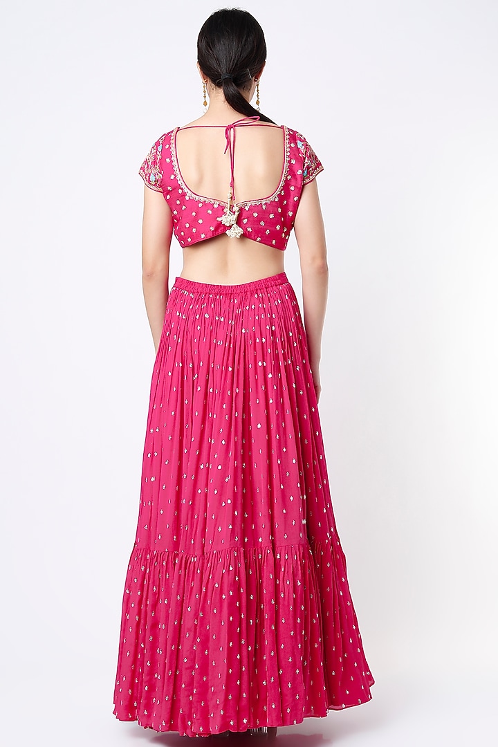Fuchsia Embroidered Flared Wedding Lehenga Set by Chamee and Palak at Pernia's Pop Up Shop