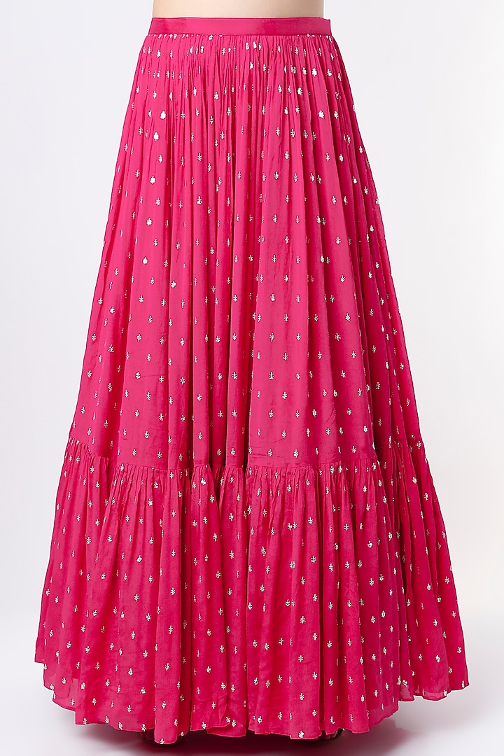 Fuchsia Embroidered Flared Wedding Lehenga Set by Chamee and Palak at Pernia's Pop Up Shop