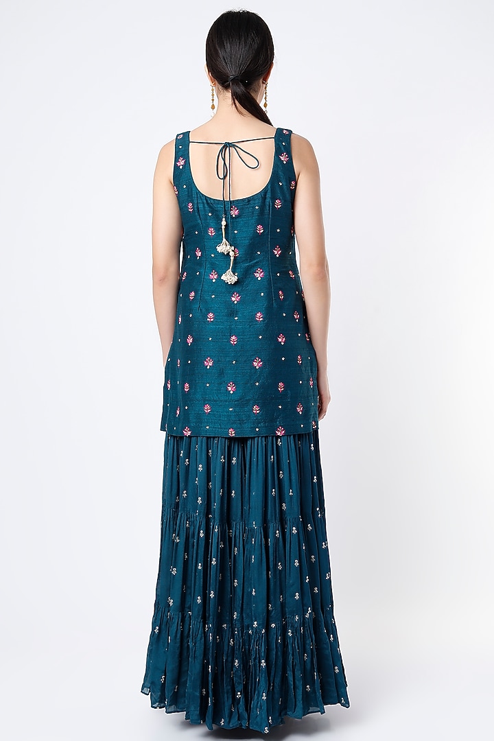 Marine Blue Embroidered Sharara Set by Chamee and Palak at Pernia's Pop Up Shop