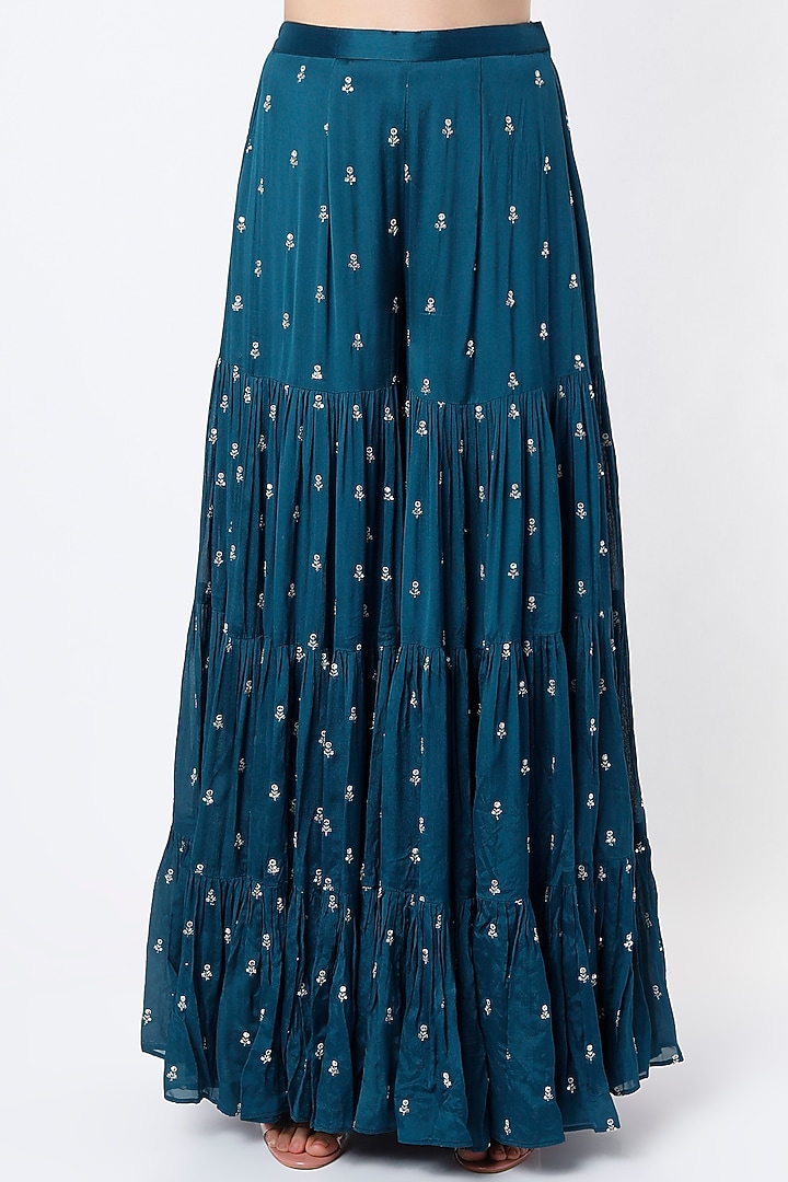 Marine Blue Embroidered Sharara Set by Chamee and Palak at Pernia's Pop Up Shop