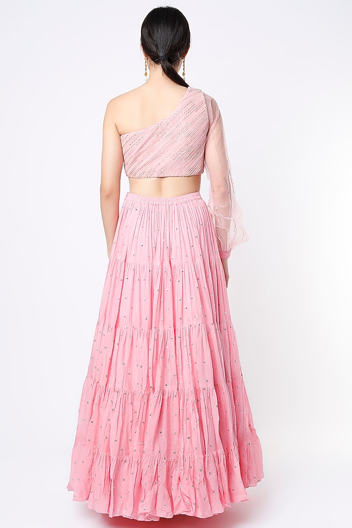 Blush Pink Georgette Sequins Embroidered Wedding Lehenga Set by Chamee and Palak at Pernia's Pop Up Shop
