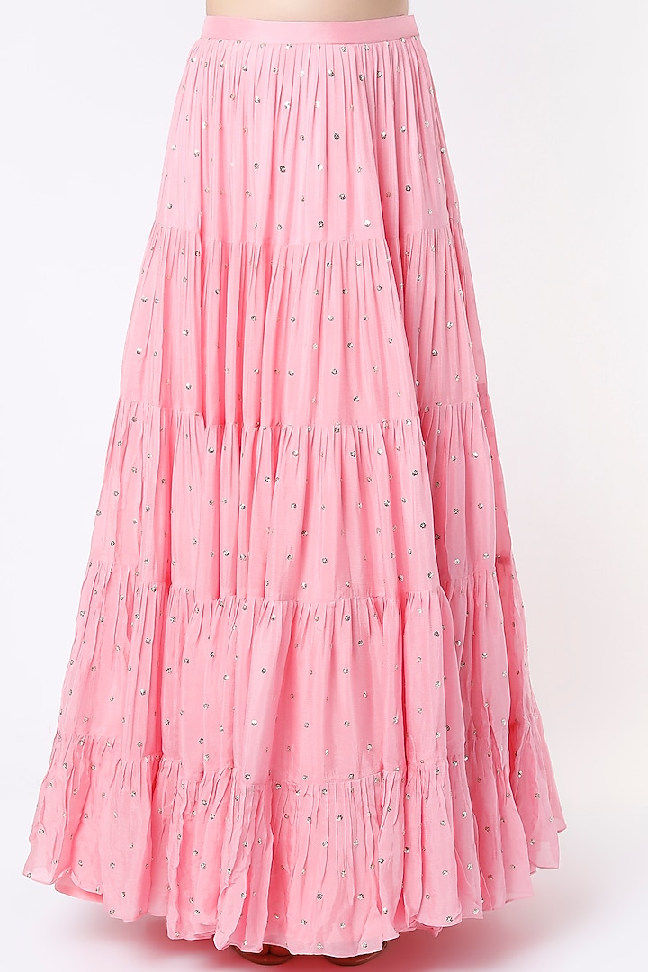 Blush Pink Georgette Sequins Embroidered Wedding Lehenga Set by Chamee and Palak at Pernia's Pop Up Shop