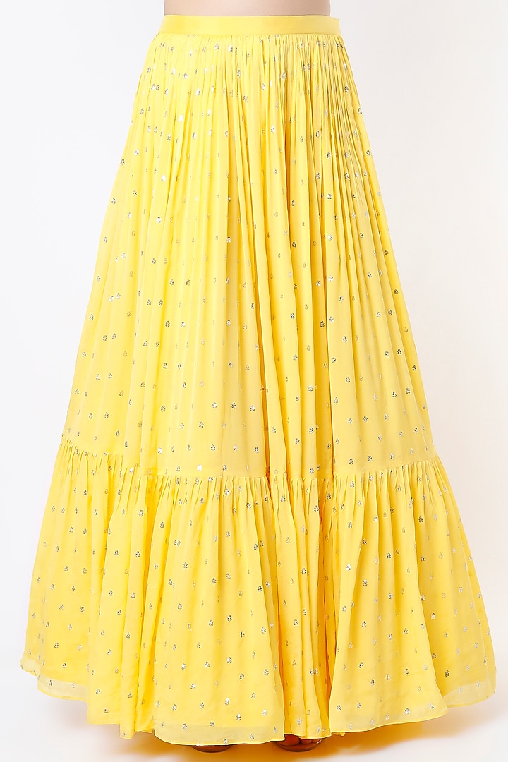 Bright Yellow Georgette & Raw Silk Embroidered Wedding Lehenga Set by Chamee and Palak at Pernia's Pop Up Shop