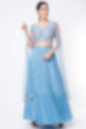 Blue Georgette Embroidered Lehenga Set by Chamee and Palak