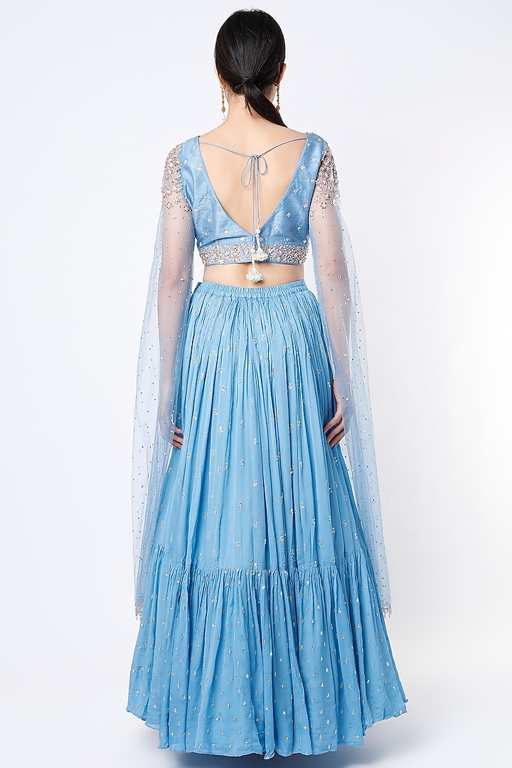 Blue Georgette Embroidered Wedding Lehenga Set by Chamee and Palak at Pernia's Pop Up Shop