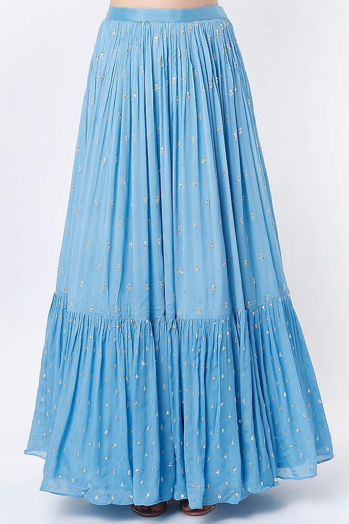 Blue Georgette Embroidered Wedding Lehenga Set by Chamee and Palak at Pernia's Pop Up Shop