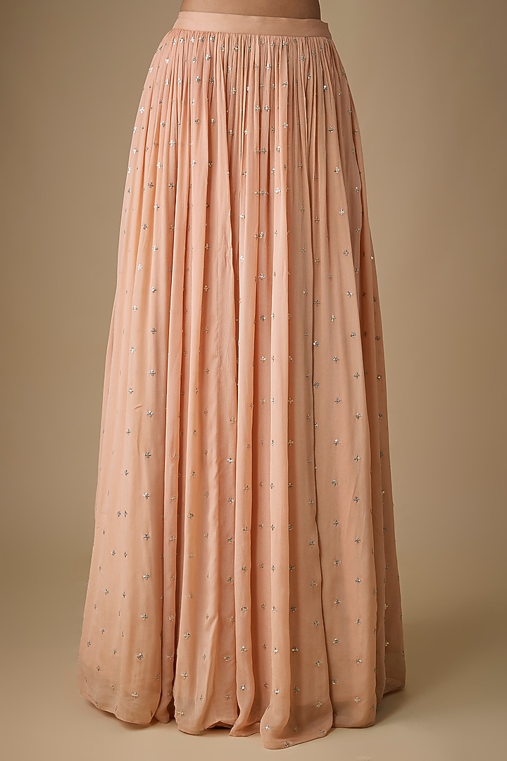 Peach Georgette Sequins Work Wedding Lehenga Set by Chamee and Palak at Pernia's Pop Up Shop
