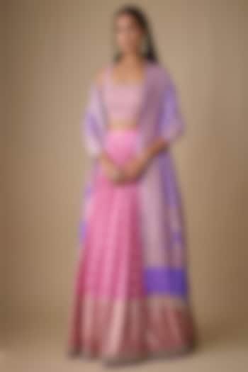 Pink Georgette Chevron Ruched Wedding Lehenga Set by Chamee and Palak at Pernia's Pop Up Shop