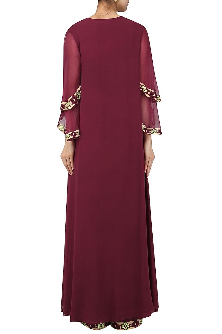 Burgundy crop top with jacket and pants set available only at Pernia's Pop Up Shop.