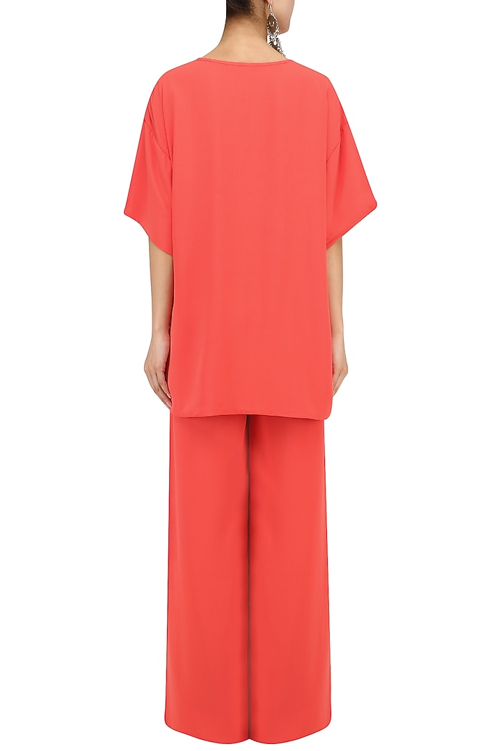 Peach layered embroidered top and palazzo set available only at Pernia's Pop Up Shop.