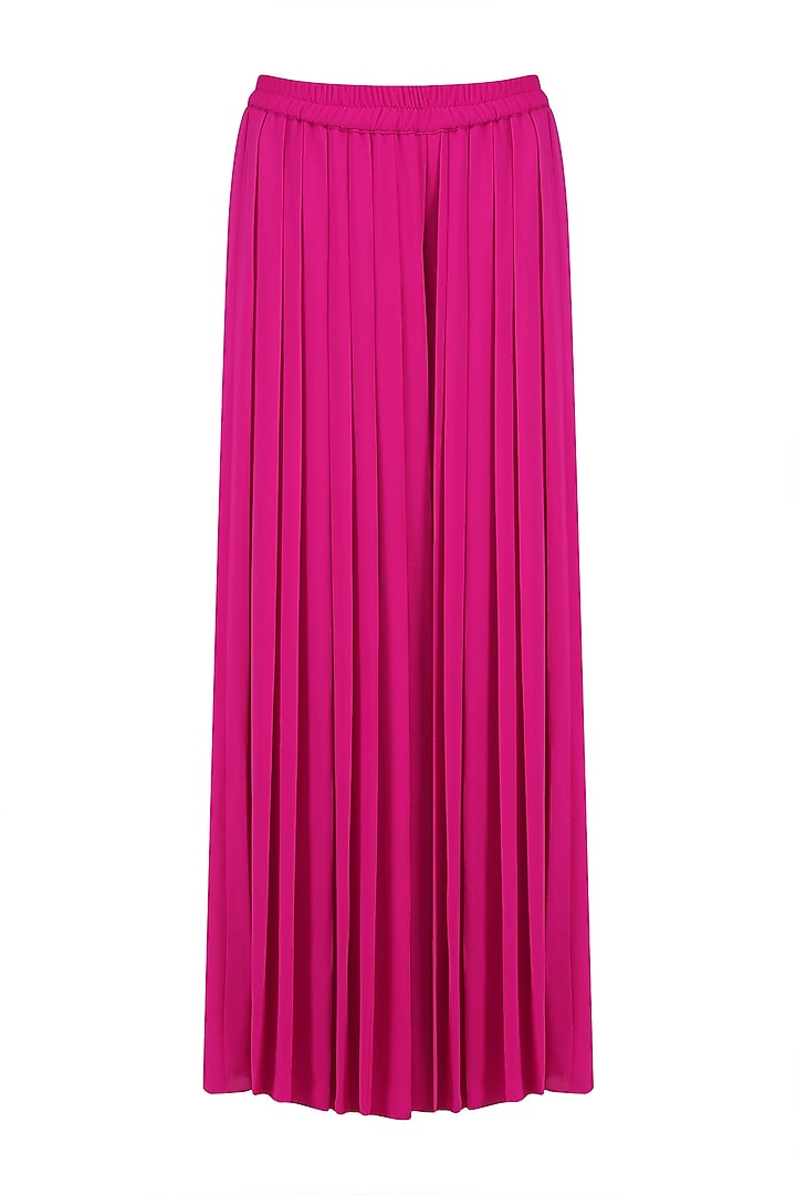 Deep pink embroidered kurta and pleated palazzo set available only at Pernia's Pop Up Shop.
