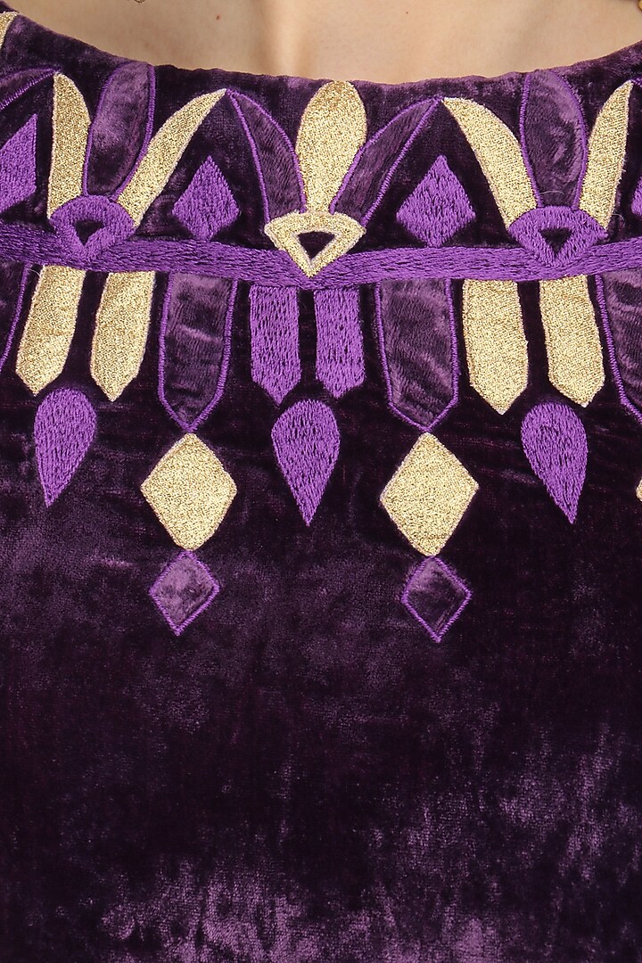 Purple cold shoulder embroidered blouse and lehenga set available only at Pernia's Pop Up Shop.