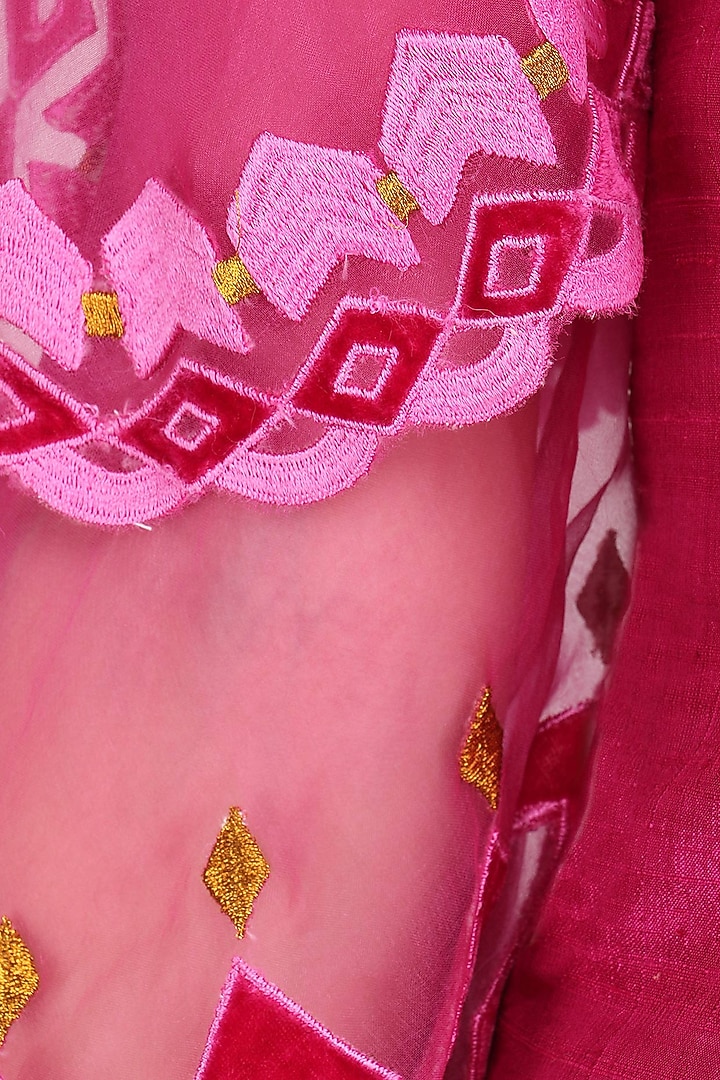 Deep pink embroidered layered jacket and gharara set available only at Pernia's Pop Up Shop.