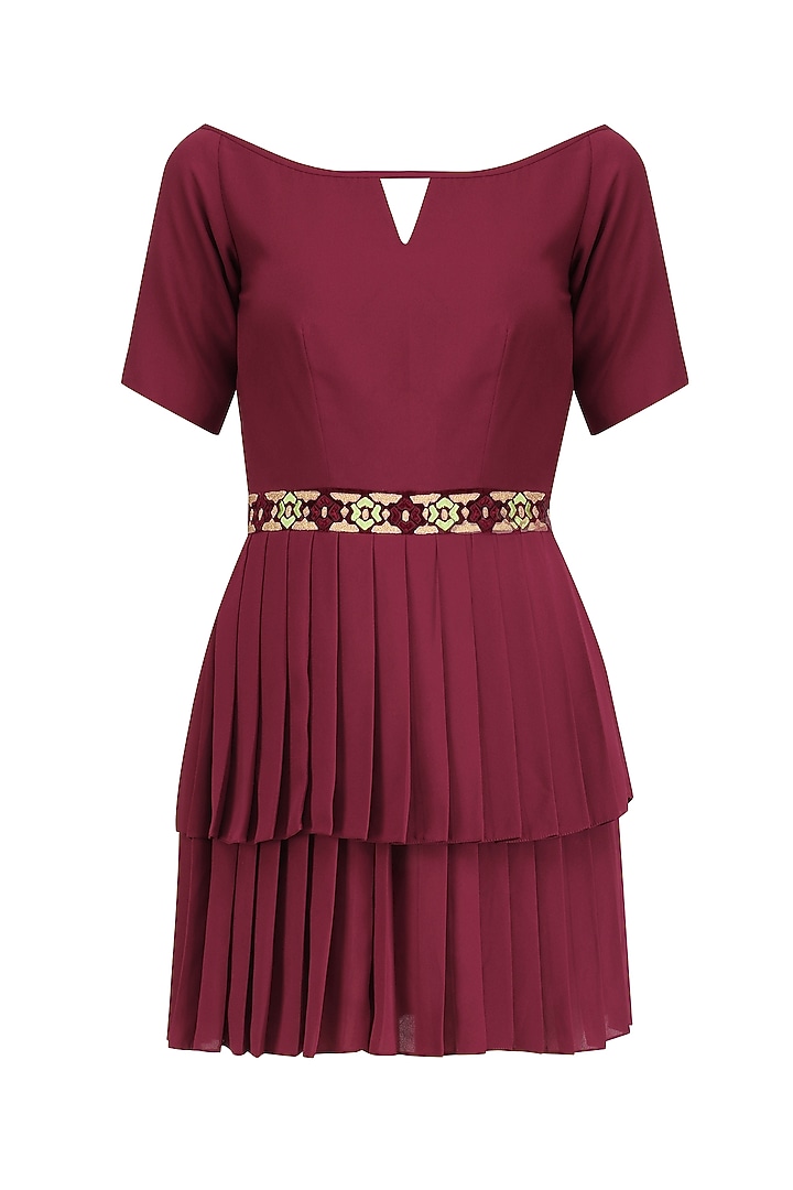 Burgundy double layered pleated dress available only at Pernia's Pop Up Shop.