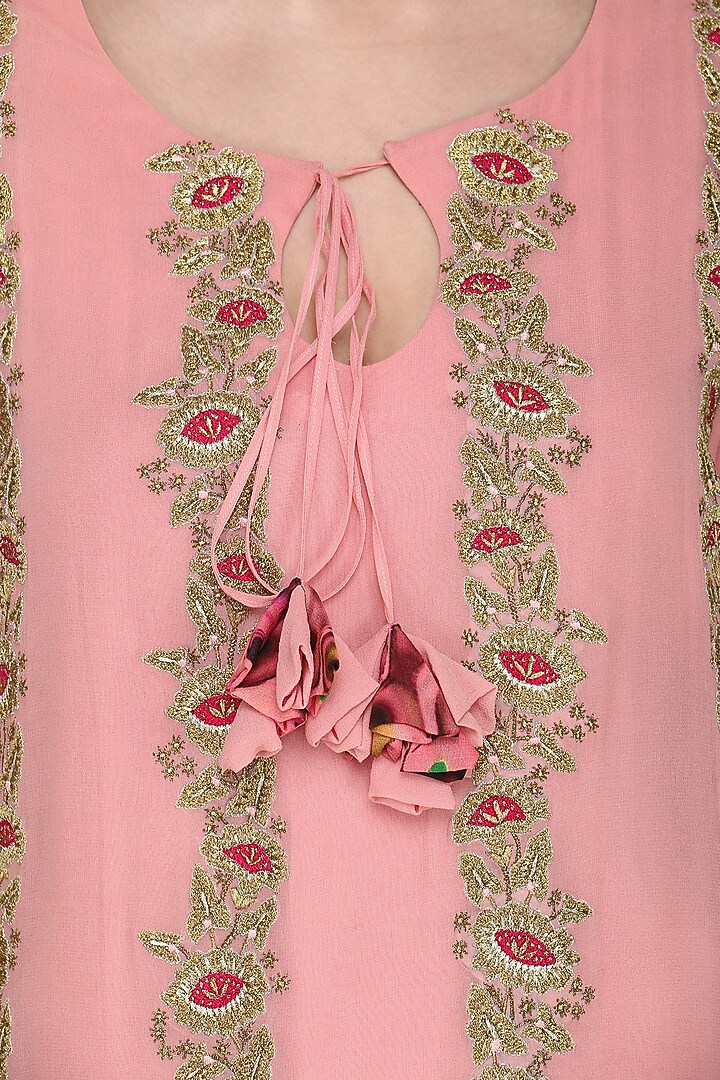 Pink embroidered and printed kurta set available only at Pernia's Pop Up Shop.