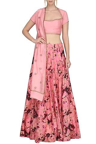 Pink Embroidered and Printed Lehenga Set by Chandni Sahi