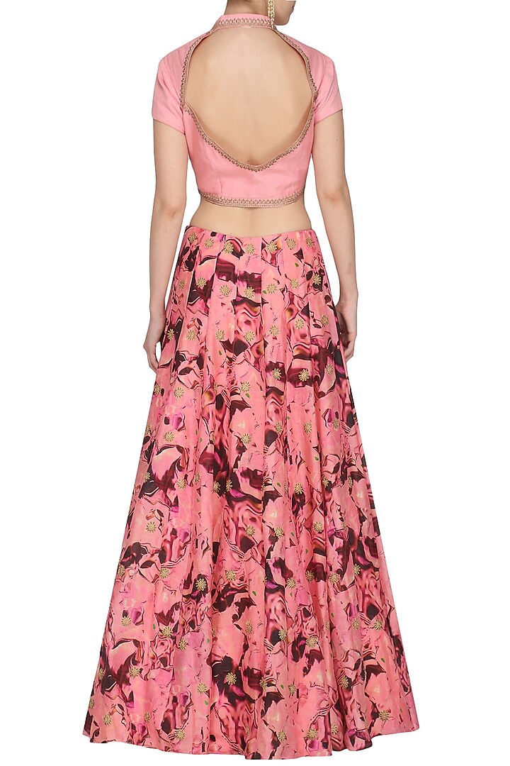 Pink embroidered and printed lehenga set available only at Pernia's Pop Up Shop.