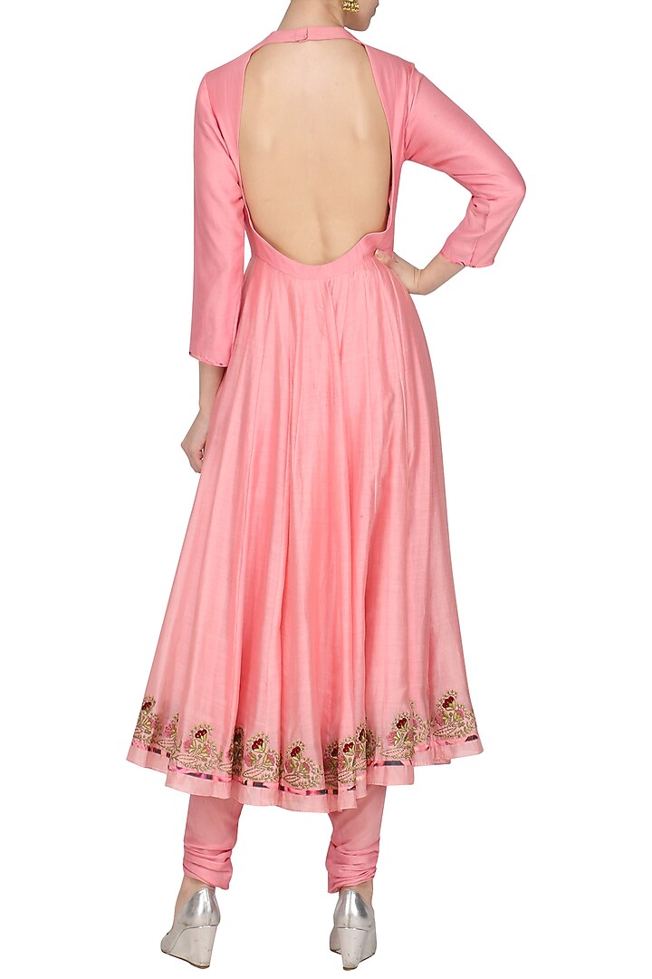 Pink embroidered and printed anarkali set available only at Pernia's Pop Up Shop.