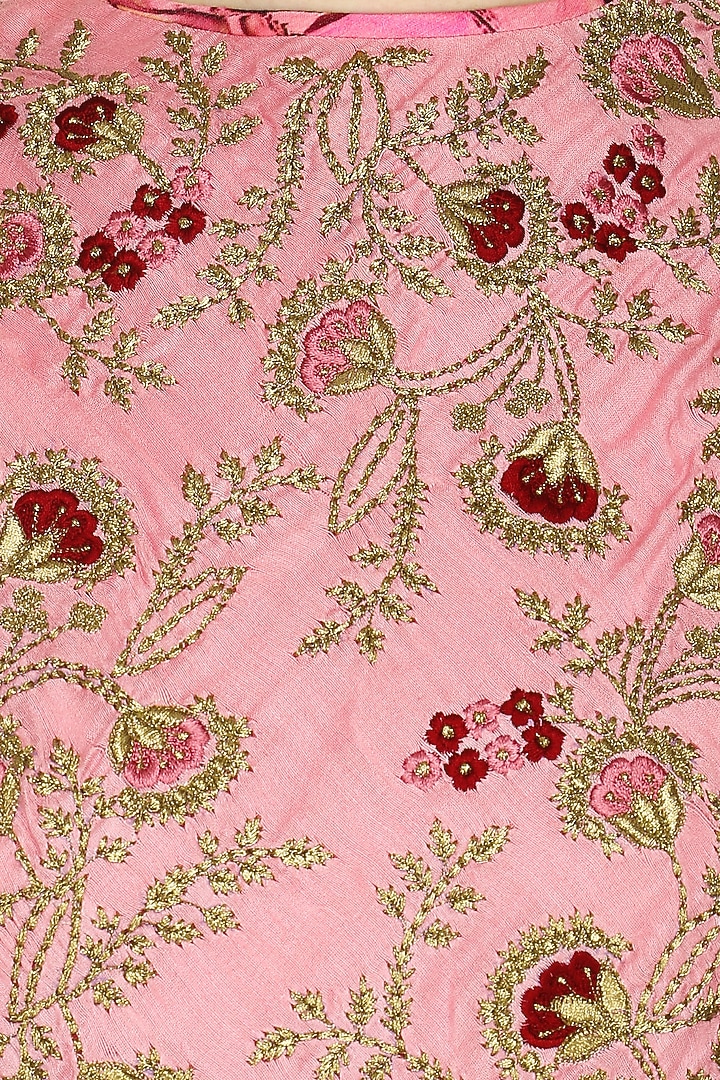 Pink embroidered and printed anarkali set available only at Pernia's Pop Up Shop.