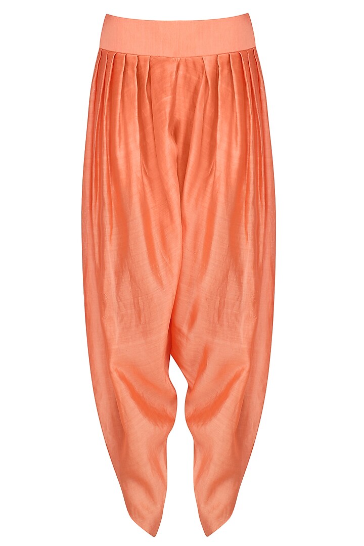 Burnt peach embroidered kurta with dhoti pants and printed jacket available only at Pernia's Pop Up Shop.