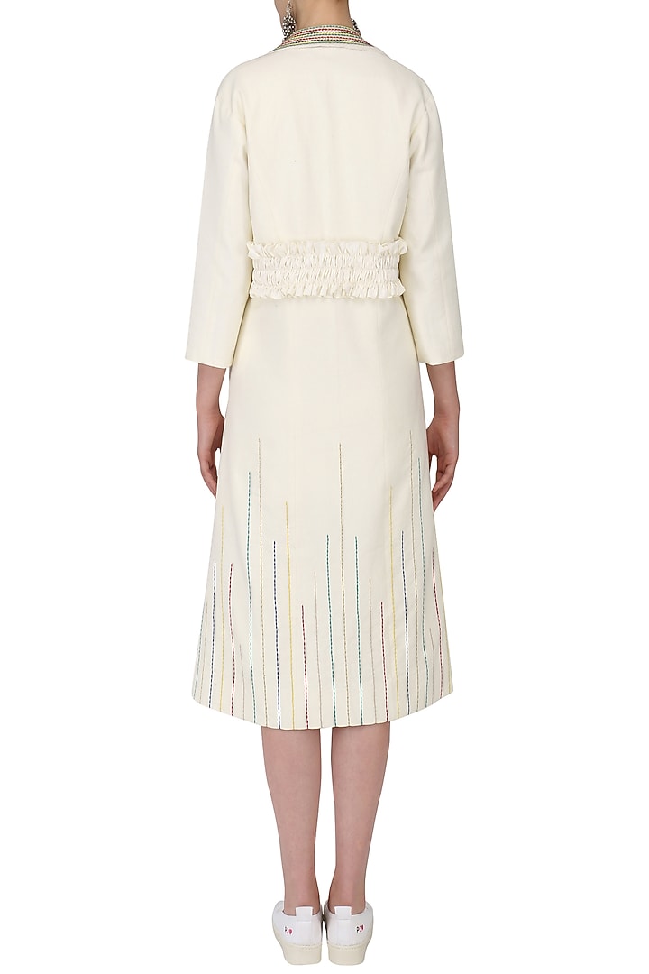 Off white shift dress with trench jacket available only at Pernia's Pop Up Shop.