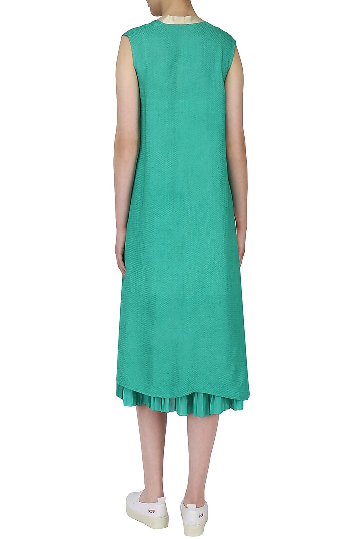 Sand brown and green slip dress with overlay jacket available only at Pernia's Pop Up Shop.