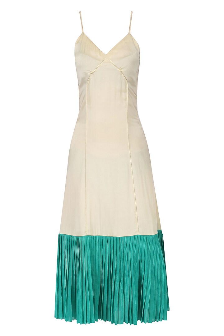 Sand brown and green slip dress with overlay jacket available only at Pernia's Pop Up Shop.