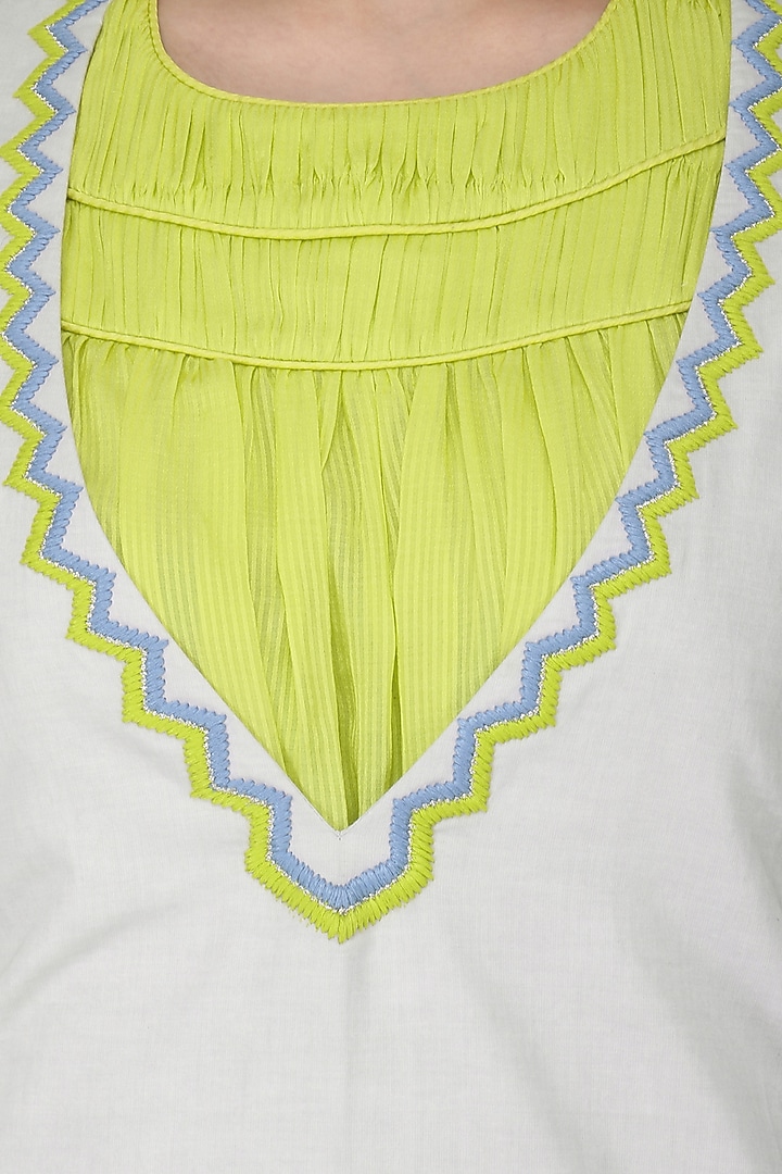 Water grey asymmetric ruffled dress ith green ruched top available only at Pernia's Pop Up Shop.
