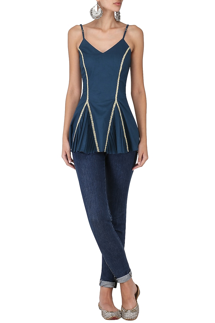 Navy blue embroidered flared top available only at Pernia's Pop Up Shop.