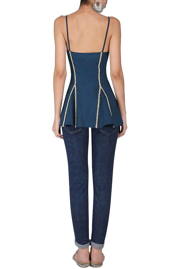 Navy blue embroidered flared top available only at Pernia's Pop Up Shop.