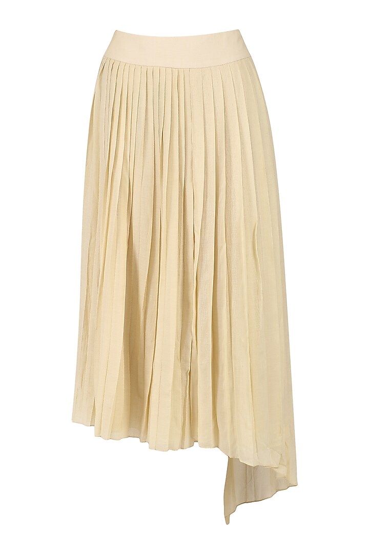 Sand brown pleated skirt with embroidered top and overlay jacket available only at Pernia's Pop Up Shop.
