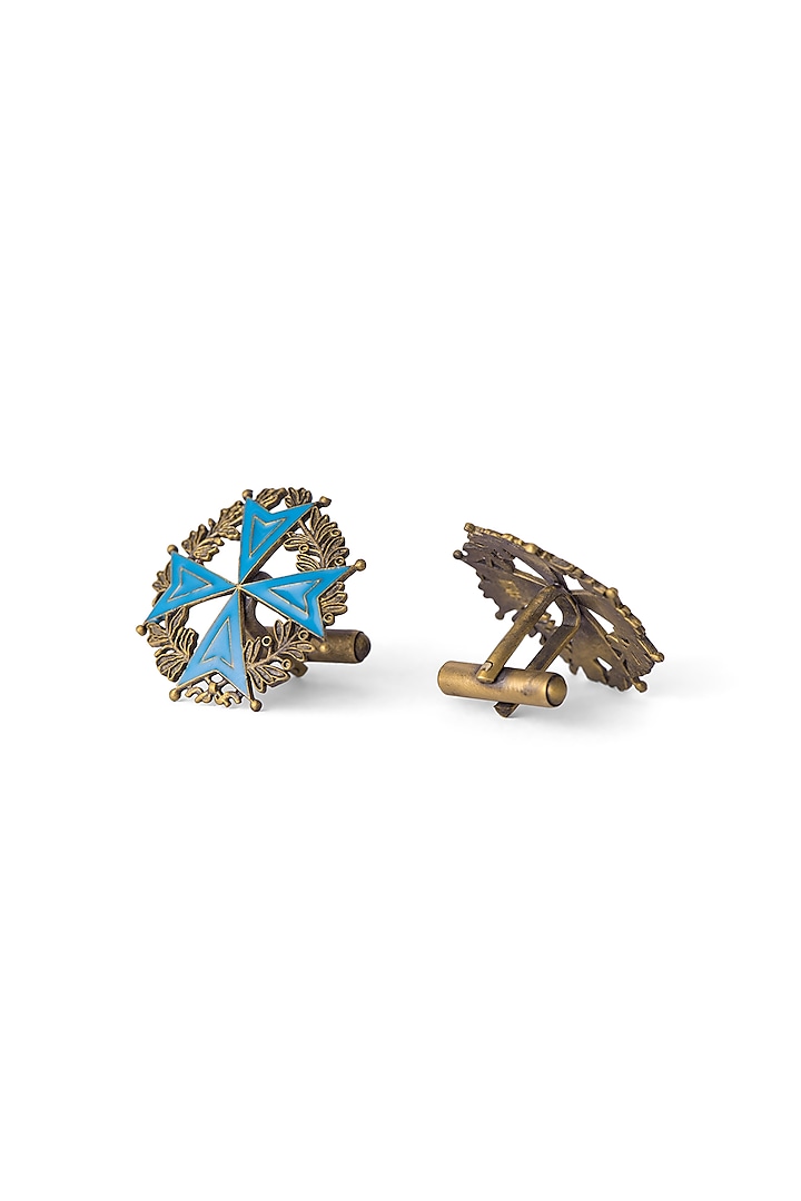 Antique Gold Finish Sky Blue Medal Of Honour Cufflinks by Cosa Nostraa