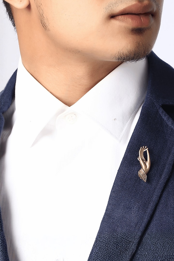 Antique Gold Brass Vitarka Mudra Buddha Brooch by Cosa Nostraa at Pernia's Pop Up Shop